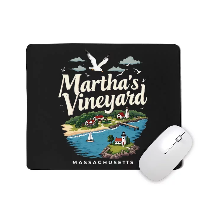 MarthaS Vineyard Massachusetts Scenic Island Illustration Mousepad