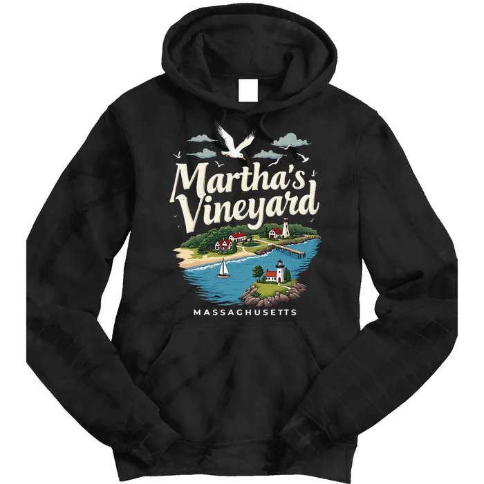 MarthaS Vineyard Massachusetts Scenic Island Illustration Tie Dye Hoodie