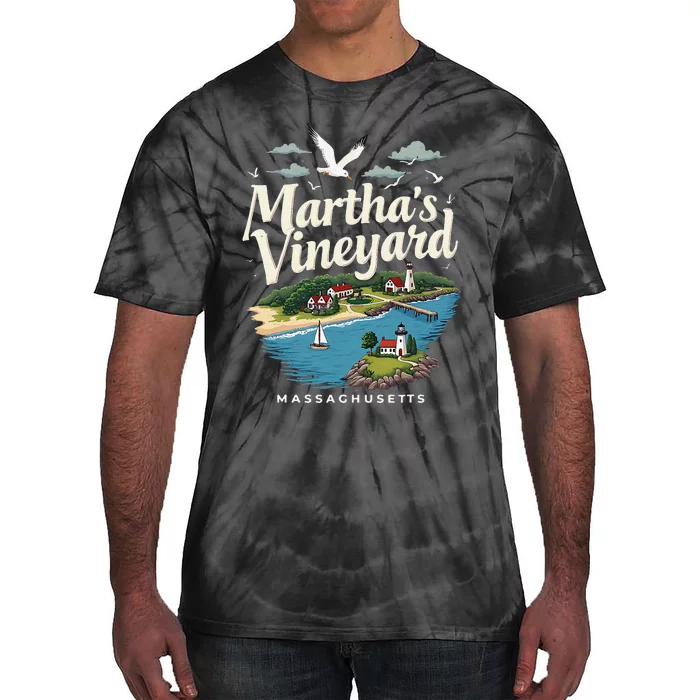 MarthaS Vineyard Massachusetts Scenic Island Illustration Tie-Dye T-Shirt