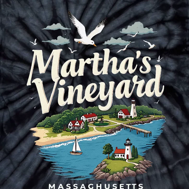 MarthaS Vineyard Massachusetts Scenic Island Illustration Tie-Dye T-Shirt