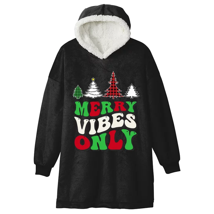 Merry Vibes Only Groovy Christmas Tree Hooded Wearable Blanket