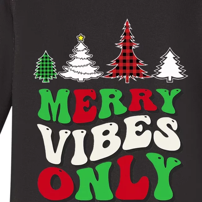 Merry Vibes Only Groovy Christmas Tree Baby Long Sleeve Bodysuit