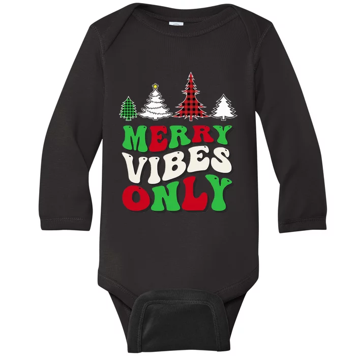 Merry Vibes Only Groovy Christmas Tree Baby Long Sleeve Bodysuit