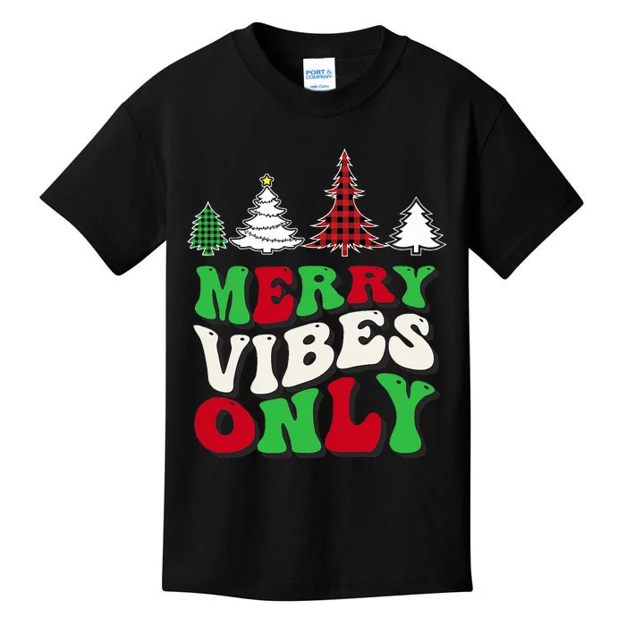 Merry Vibes Only Groovy Christmas Tree Kids T-Shirt