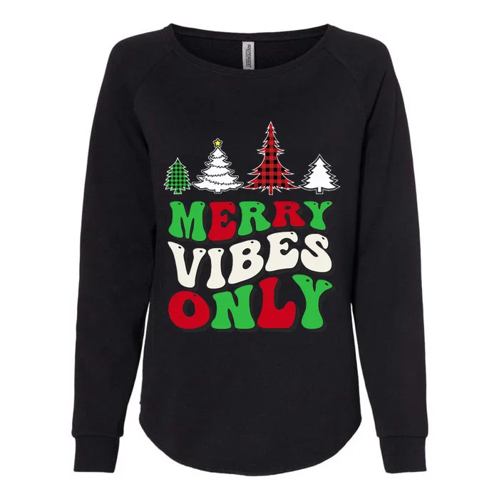 Merry Vibes Only Groovy Christmas Tree Womens California Wash Sweatshirt