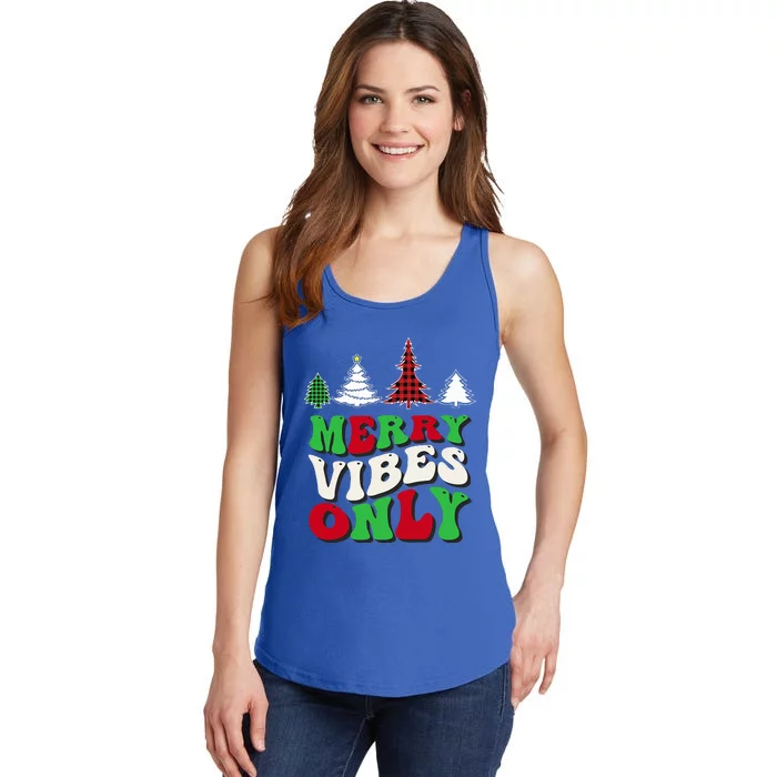 Merry Vibes Only Groovy Christmas Tree Ladies Essential Tank