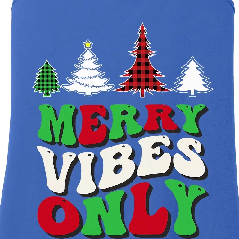 Merry Vibes Only Groovy Christmas Tree Ladies Essential Tank