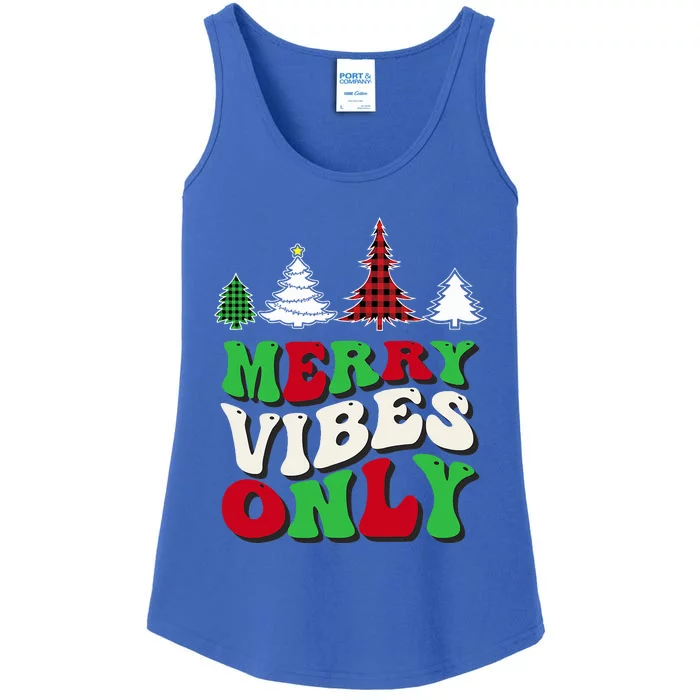 Merry Vibes Only Groovy Christmas Tree Ladies Essential Tank