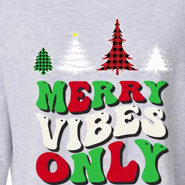 Merry Vibes Only Groovy Christmas Tree Cropped Pullover Crew