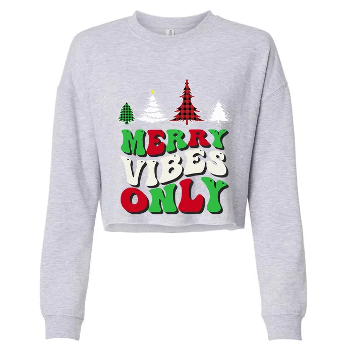 Merry Vibes Only Groovy Christmas Tree Cropped Pullover Crew