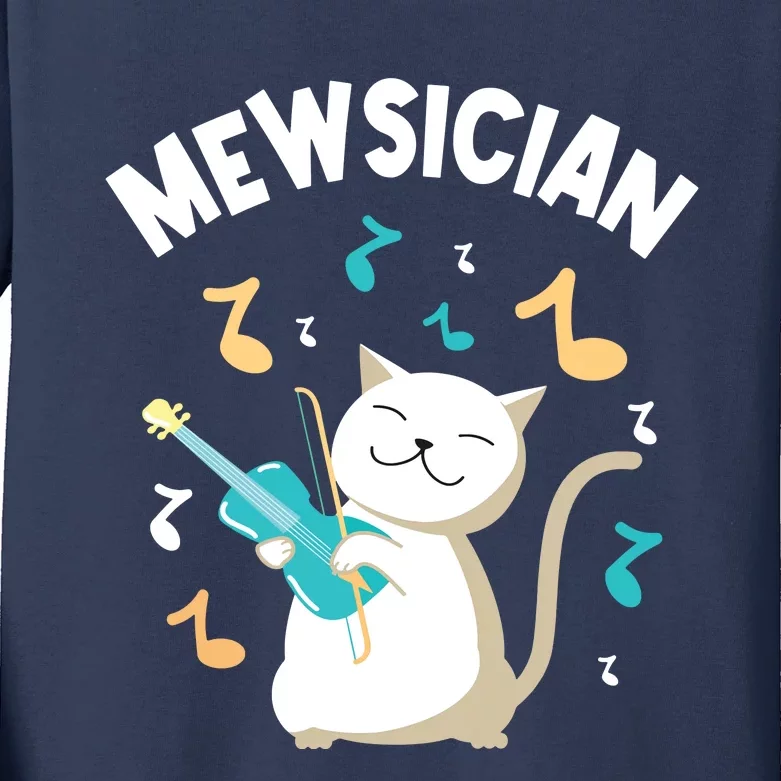 Mewsician Violin Player Cat Violinist Musician Kids Long Sleeve Shirt