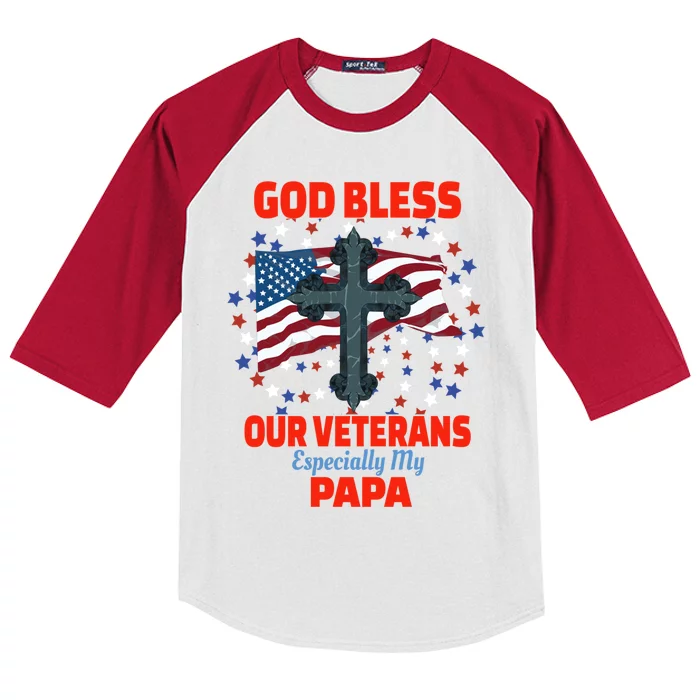 Military Veteran Papa For Proud Granddaughter Grandson Gift Kids Colorblock Raglan Jersey