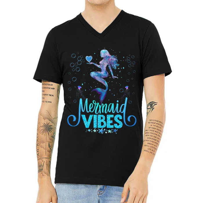 Mermaid Vibes Party Mermaid Tail Matching Family Halloween V-Neck T-Shirt