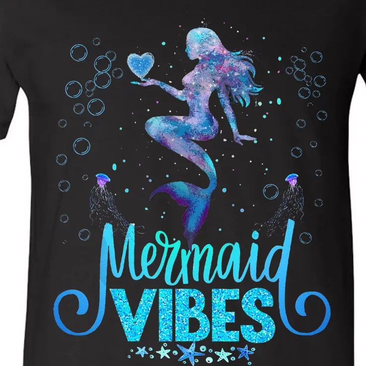 Mermaid Vibes Party Mermaid Tail Matching Family Halloween V-Neck T-Shirt