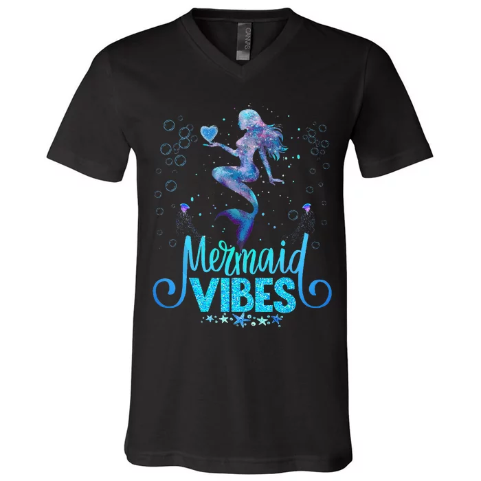 Mermaid Vibes Party Mermaid Tail Matching Family Halloween V-Neck T-Shirt