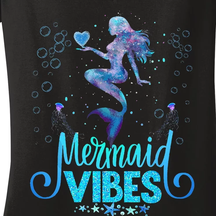 Mermaid Vibes Party Mermaid Tail Matching Family Halloween Women's V-Neck T-Shirt