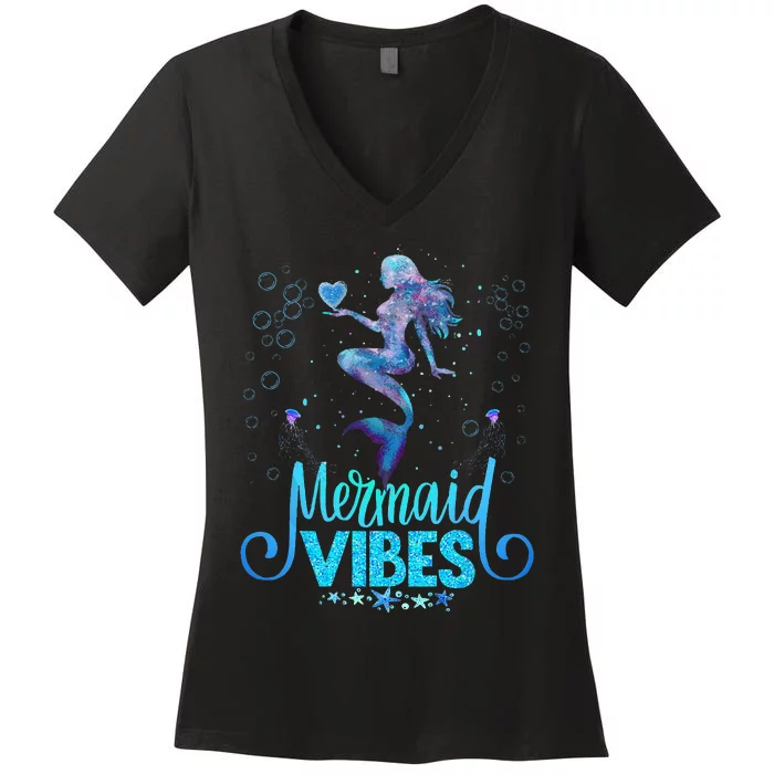 Mermaid Vibes Party Mermaid Tail Matching Family Halloween Women's V-Neck T-Shirt