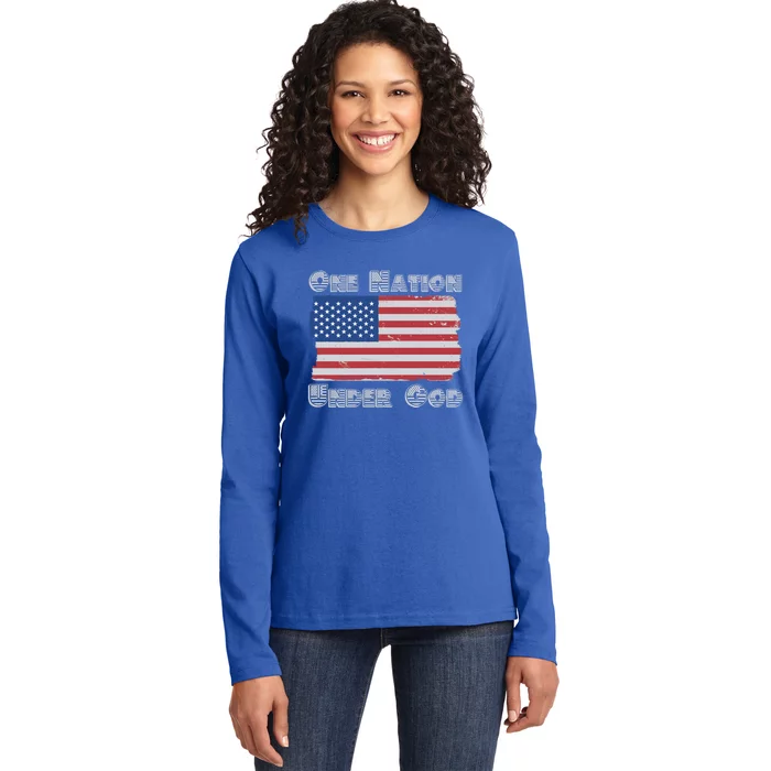 Military Veterans Patriotic Americans One Nation Under God Gift Ladies Long Sleeve Shirt