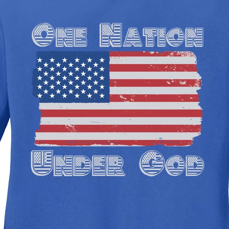 Military Veterans Patriotic Americans One Nation Under God Gift Ladies Long Sleeve Shirt