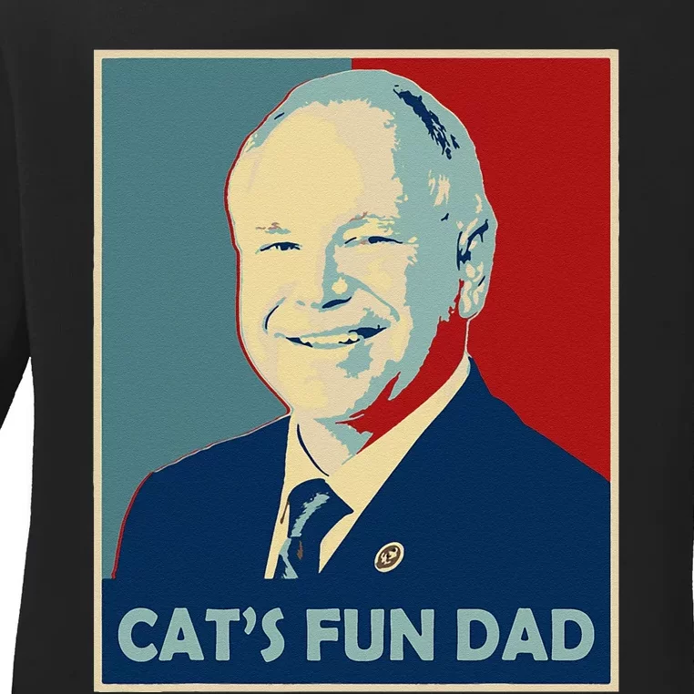 Mr Vice President Of America 2024 Tim Walz CatS Fun Dad Ladies Long Sleeve Shirt