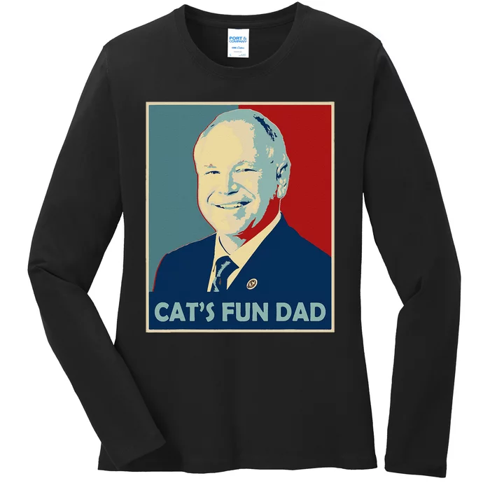 Mr Vice President Of America 2024 Tim Walz CatS Fun Dad Ladies Long Sleeve Shirt