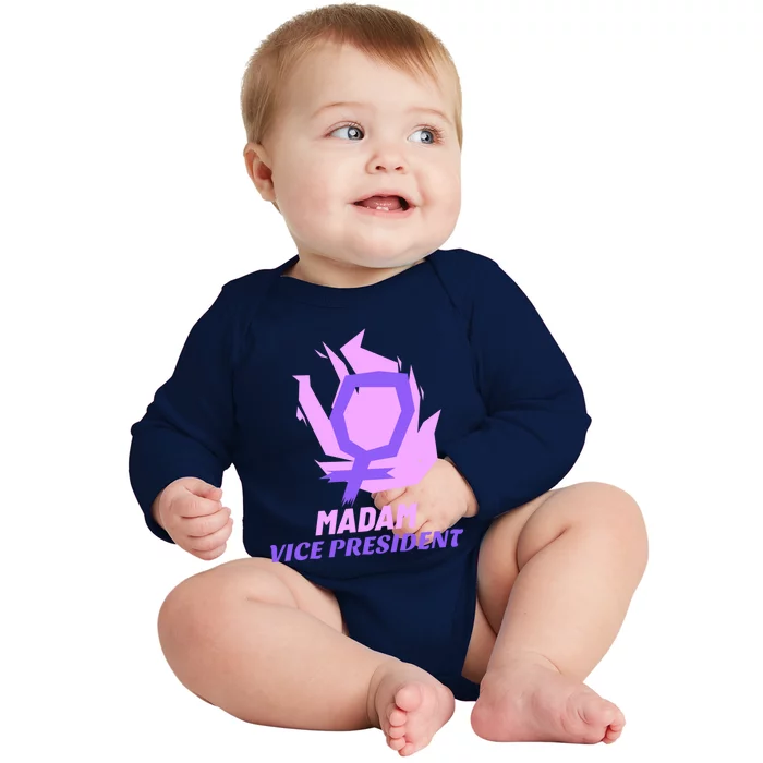 Madam Vice President Purple Feminist Symbol Great Gift Baby Long Sleeve Bodysuit