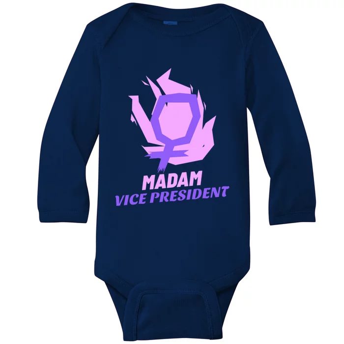 Madam Vice President Purple Feminist Symbol Great Gift Baby Long Sleeve Bodysuit