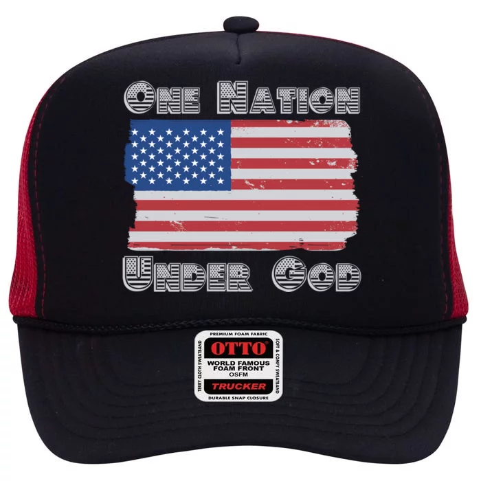 Military Veterans Patriotic Americans One Nation Under God Gift High Crown Mesh Trucker Hat