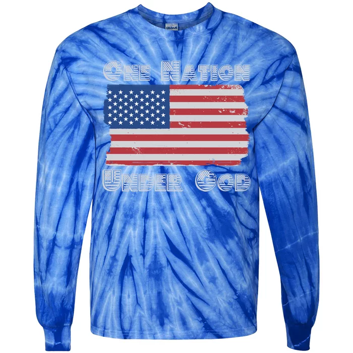 Military Veterans Patriotic Americans One Nation Under God Gift Tie-Dye Long Sleeve Shirt