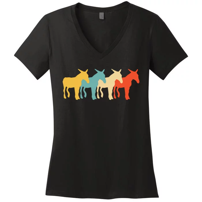 Mule Vintage Retro Donkey Horse Hybrid Lover 60s 70s Gift Women's V-Neck T-Shirt