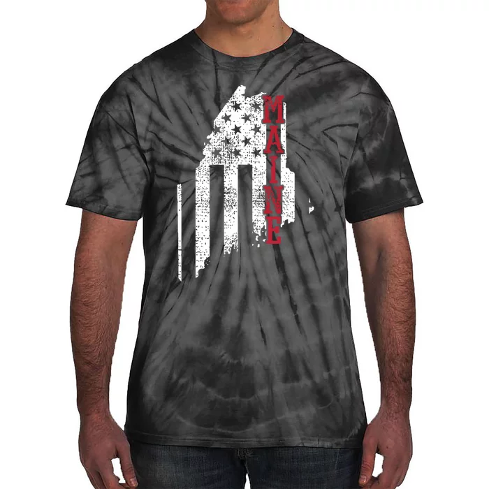 Maine Vintage Retro Usa Flag America Merica 4th Of July Tie-Dye T-Shirt