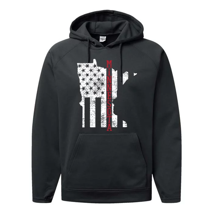 Minnesota Vintage Retro Usa Flag America Merica 4th Of July Performance Fleece Hoodie