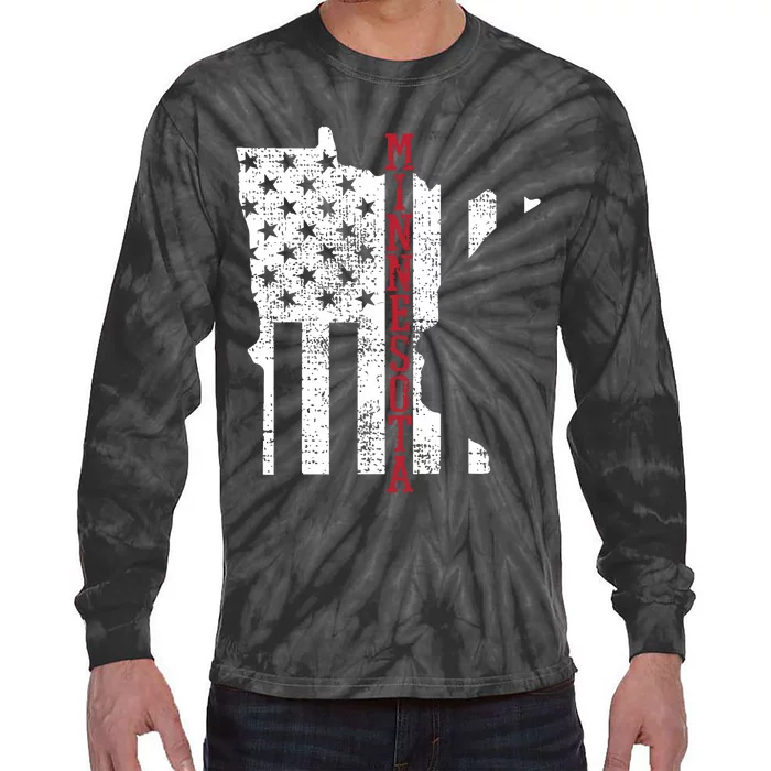 Minnesota Vintage Retro Usa Flag America Merica 4th Of July Tie-Dye Long Sleeve Shirt