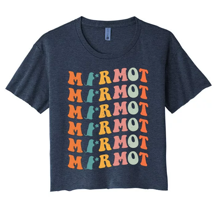 Marmot Vintage Retro Marmot Animals Funny Groundhog Lover Women's Crop Top Tee