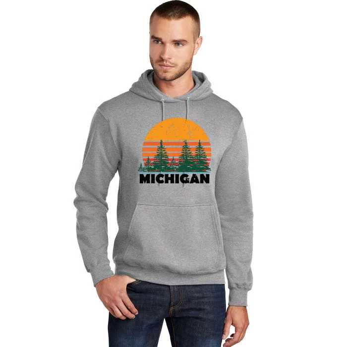 Michigan Vintage Retro Sunset Mi State Gift Tall Hoodie