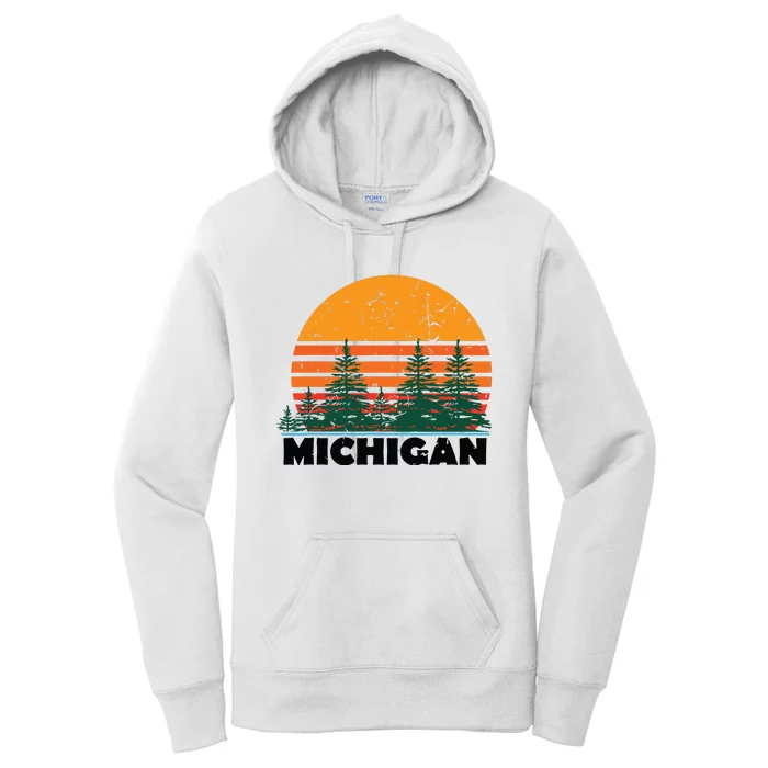 Michigan Vintage Retro Sunset Mi State Gift Women's Pullover Hoodie