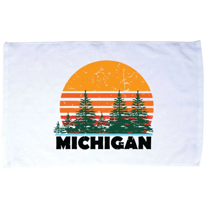 Michigan Vintage Retro Sunset Mi State Gift Microfiber Hand Towel