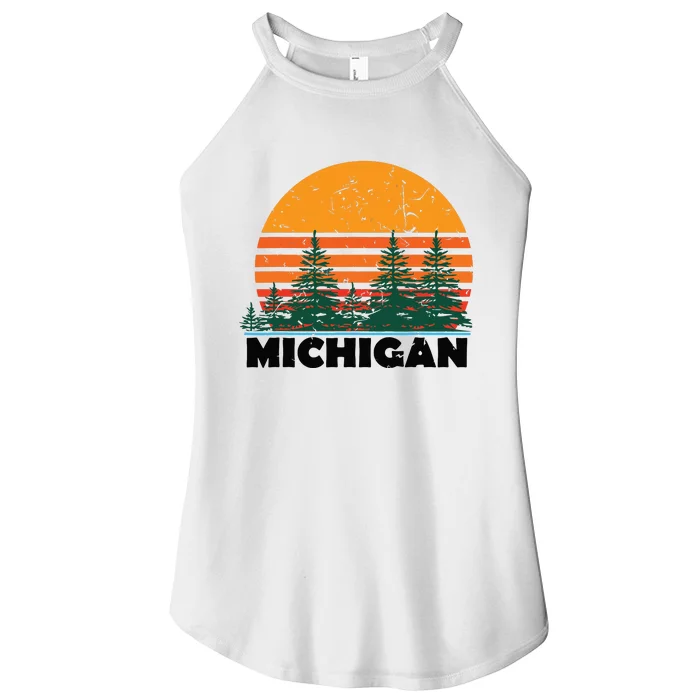 Michigan Vintage Retro Sunset Mi State Gift Women’s Perfect Tri Rocker Tank