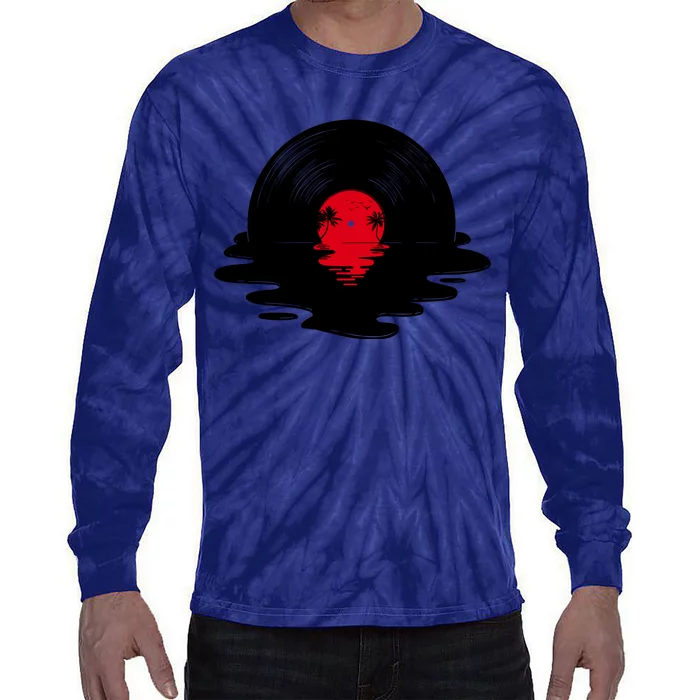 Melting Vinyl Record Sunset Tie-Dye Long Sleeve Shirt