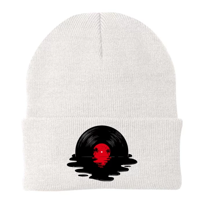 Melting Vinyl Record Sunset Knit Cap Winter Beanie