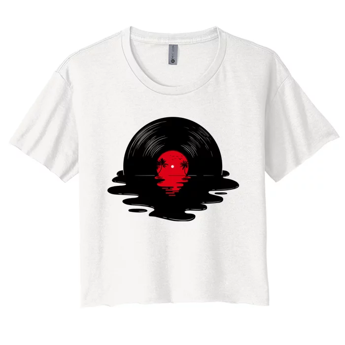 Melting Vinyl Record Sunset Women's Crop Top Tee