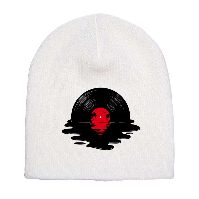 Melting Vinyl Record Sunset Short Acrylic Beanie