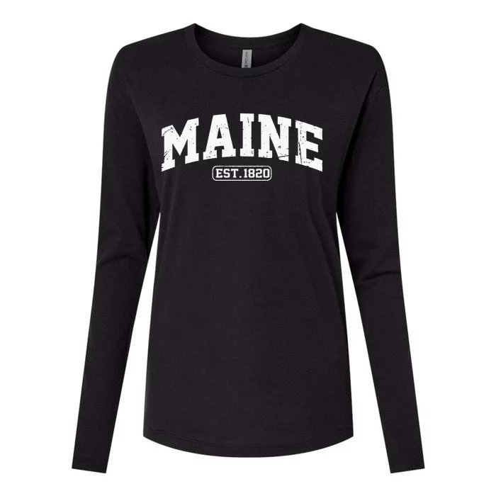 Maine Vintage State Athletic Style Swea Womens Cotton Relaxed Long Sleeve T-Shirt