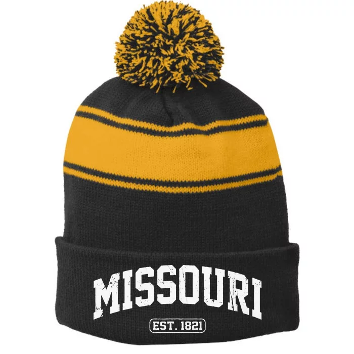 Missouri Vintage State Athletic Style Stripe Pom Pom Beanie