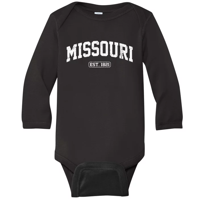 Missouri Vintage State Athletic Style Baby Long Sleeve Bodysuit