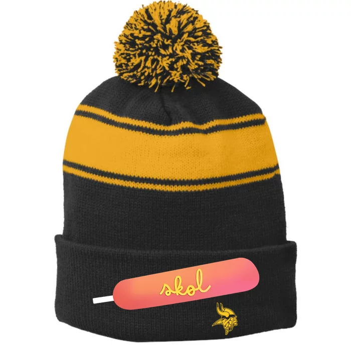 M.I.N.N.E.S.O.T.A Vikings Skol Hotdog Stripe Pom Pom Beanie