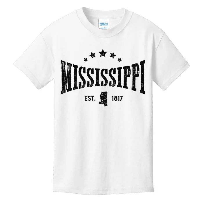 Mississippi Vintage State Pride Outline Distressed Kids T-Shirt