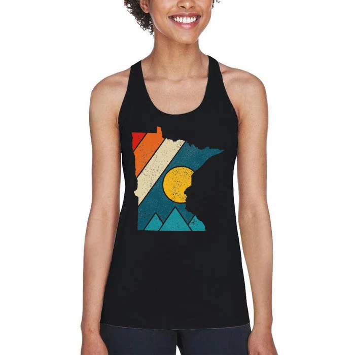 Minnesota Vintage State Map Mountains Hiking Pride Gift Women's Racerback Tank