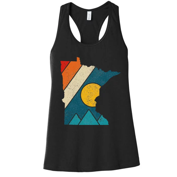 Minnesota Vintage State Map Mountains Hiking Pride Gift Women's Racerback Tank