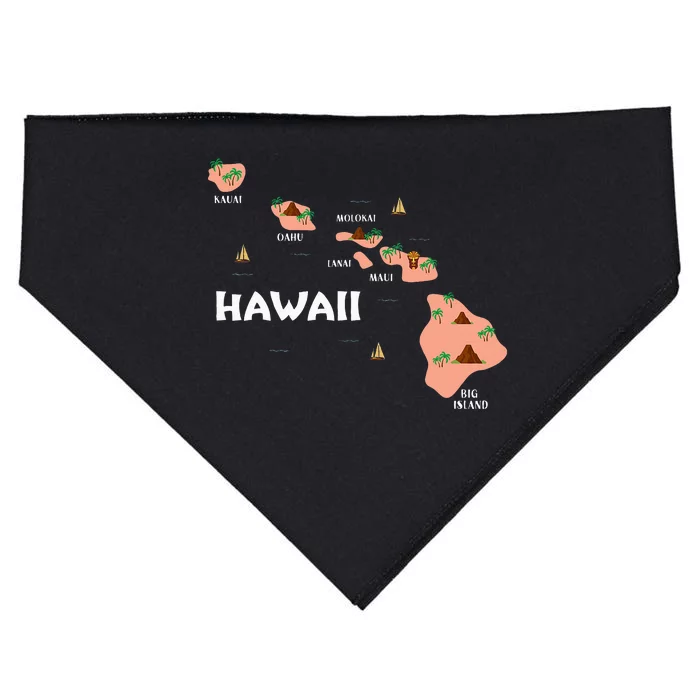 Map Vintage Souvenir Hawaiian Islands USA-Made Doggie Bandana